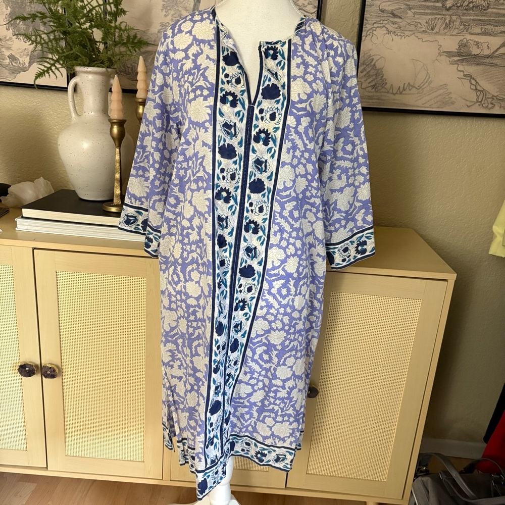 SZ BLOCKPRINTS Tunic Blue Patterned Tunic Dress‎ Bohemian Size Small